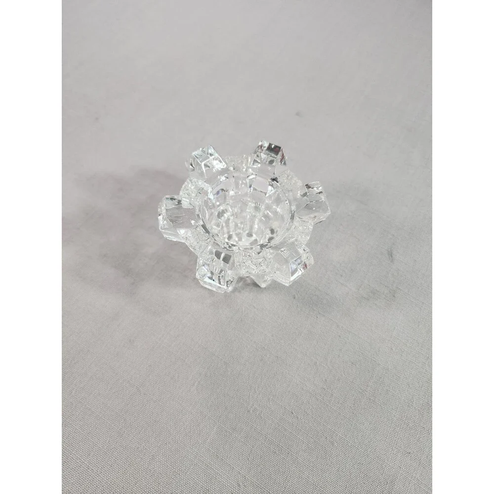 Vintage Clear Glass Snowflake Tealight Candle Holder – 2.5” Holiday Décor